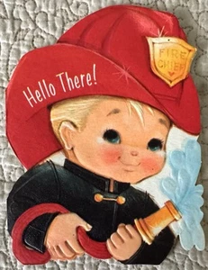 Tarjeta de felicitación sombrero manguera de agua jefe capataz cumpleaños niño vintage años 50 años 60 - Imagen 1 de 3