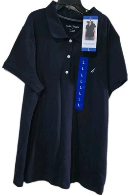 Nautica 女式 L 短袖衬衫。 海军蓝领。 全新带标签大号上衣 — 第 1/4 张图片