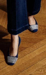 NIB Patricia Green MILAN Navy Blue Suede Crystal shoes Size 8 - Picture 1 of 8