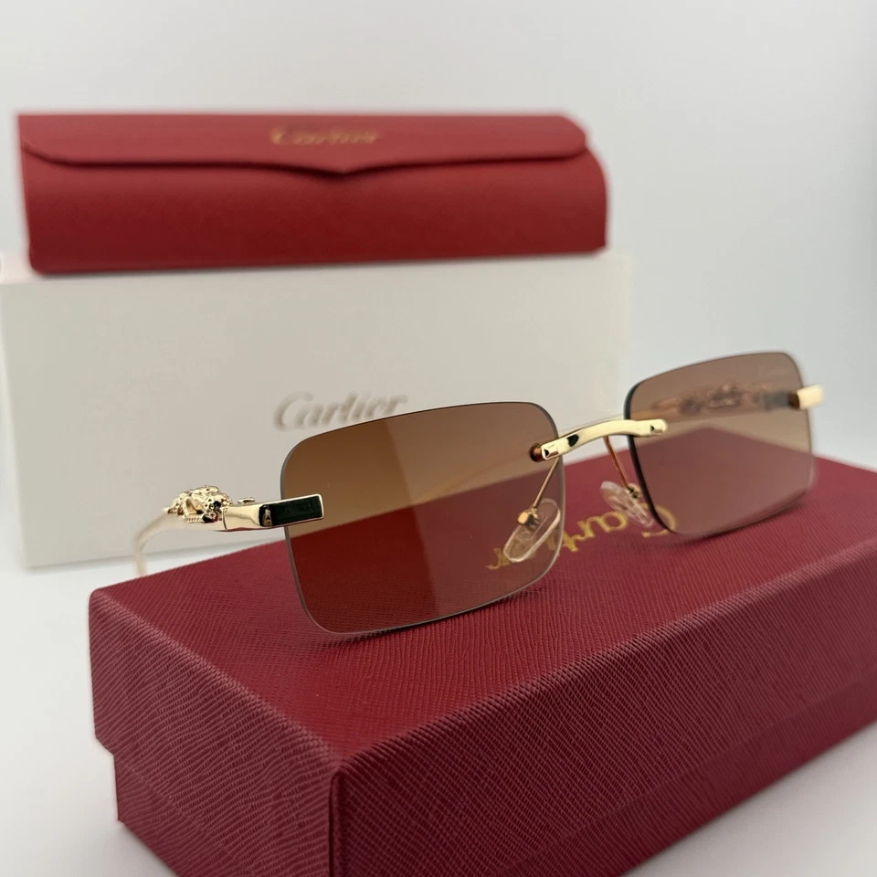 Auténticas gafas de sol Cartier Panthere con montura dorada blanca lentes marrones Foto 1 de 4