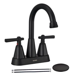 Matte Black Bathroom Sink Faucet, 4 Inch Bathroom Faucet for Sink 3 Hole, 2 H... - Picture 1 of 5