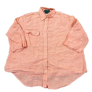 Lauren Ralph Lauren Shirt Women 2X Orange Linen Button Up Dress LRL VTG Peach - Picture 1 of 10