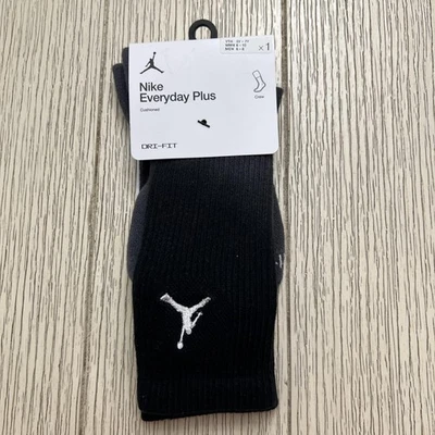 Nike Jordan Everyday Plus Dri-FIT Crew Socks Mens Medium Black Gray Cushioned - Image 1 of 4