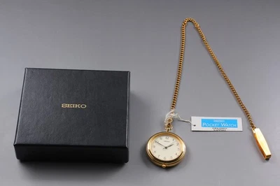 Vintage 1991 N MINT Seiko Pocket Watch 7N01-9A00 Gold Round Quartz Mens JAPAN - Image 1 of 4