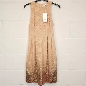 Warehouse Spitzenkleid UK 10 Blumen ärmellos Fit & Flare elegant pfirsichfarben neu mit Etikett - Bild 1 von 10