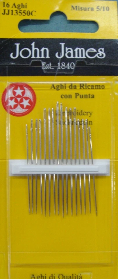 AGHI AGO CUCIRE A MANO DA RICAMO PUNTA JOHN JAMES MISURA 5/10  (16 AGHI)  1 CONF - Immagine 1 di 1