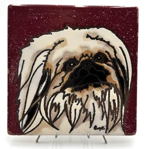Pekingese Dog Hand Painted Tile Trivet Pumpkin 6" Tile Made In Italy Brevettato - Picture 1 of 24