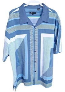 Montique Mens 3XL Button-Down Shirt Short Sleeve Geometric Blue White Pattern - Picture 1 of 6