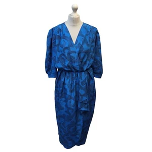 Vestido Hamells Vintage Años 80 Remolino Abstracto Azul Retro Manga Larga Midi 16 - Imagen 1 de 6