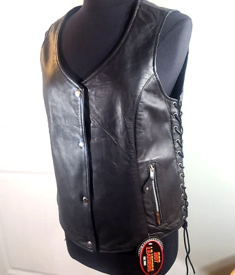 Жилет скрытого ношения черный кожаный - регулируемые стороны - с подкладкой - популярная кожа Wm's XL - Изображение 1 из 4