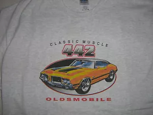 OLDS 442 T-SHIRT- OLDS 1969 1970 1971~69 70 71 - LARGE ONLY - Light Gray - Picture 1 of 2