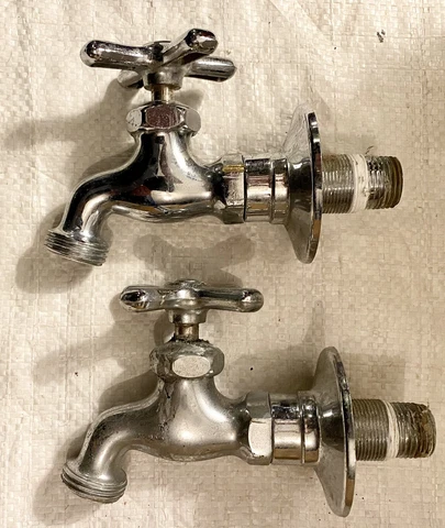 PAIR OF VINTAGE BRASS WATER SPIGOT  FAUCETS w/THREADED ENDS FOR HOSE ATTACHMENT Cover