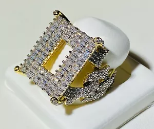 Men's Iced1.5ct CZ AAA Square Miami Cuban Pinky RING 14k Gold Finish Size 6-12 - Picture 1 of 8