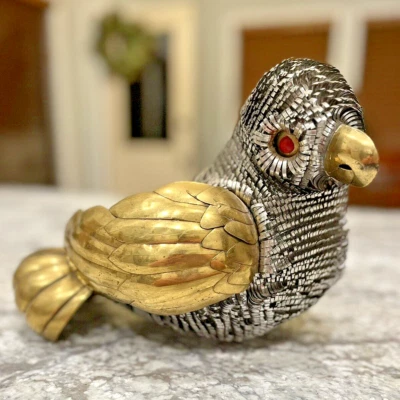 Sergio Bustamante Style Vintage MCM Brutalist Mixed Metal Bird Owl Sculpture 11" - Image 1 of 4
