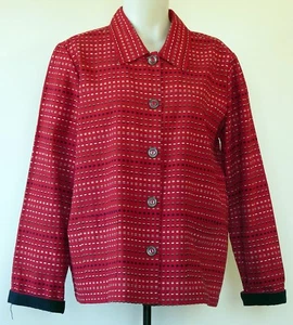 Chaqueta Chrisptoher & Banks Roja Oscura Tejida Dobby Rayas Ligera Abotonada L - Imagen 1 de 3