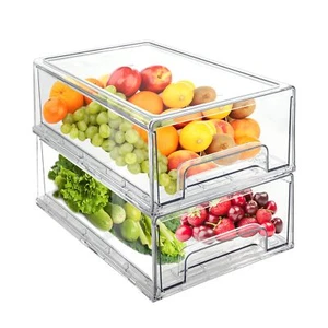 2Pack Clear Fridge Drawers Pull Out Stackable Refrigerator Organizer Bins Pantry - Picture 1 of 6