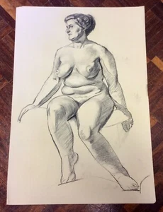 1950s Pencil Nude Study Of An Elderly Woman - Picture 1 of 2