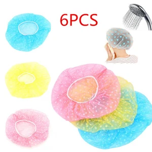 6Pcs Women Waterproof Elastic Plastic Dot Shower Bathing Salon Hair Caps Hat US - Picture 1 of 12
