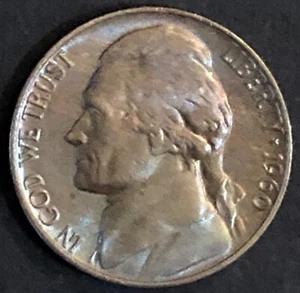 1960-P JEFFERSON NICKEL - MONTICELLO BACK - MS BU - BEAUTIFULLY TONED - 10 - Picture 1 of 2