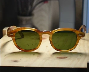 Occhiali da sole vintage Johnny Depp montatura bionda acetato lenti vetro verde unisex - Foto 1 di 5