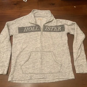 HOLLISTER Girl's Gray Long Sleeve Pocket Pullover Quarter Zip With Collar  - Picture 1 of 7
