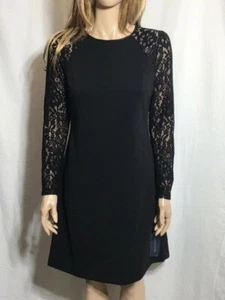 Damen neu mit Etikett Tommy Hilfiger langärmeliges kurzärmeliges schwarzes Kleid mit Spitze - Bild 1 von 6