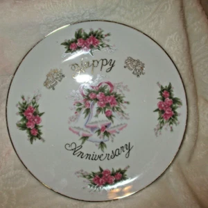 Piatto da collezione vintage~Happy Anniversary~Rose~Campane~UCGC~Giappone~9,25" - Foto 1 di 9