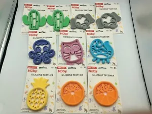 Nuby Mini Silicone Teether Set, Fruit, Animals, Massaging Bristles, Set of 10 - Picture 1 of 5