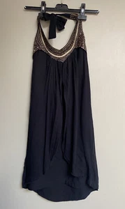 Schwarzes Kleid Tunika mit Aztekenmuster und Nieten am Ausschnitt von Uma und Leopold - Bild 1 von 12