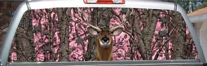 Pink oak camouflage deer head hunting rear window view thru graphic decal wrap - Foto 1 di 2