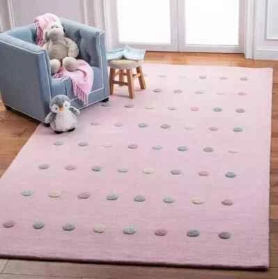 Soft Pink Hand-Tufted Polka Dot Wool Rug – Ideal for Kids’ Rooms or Nurseries - Image 1 of 4