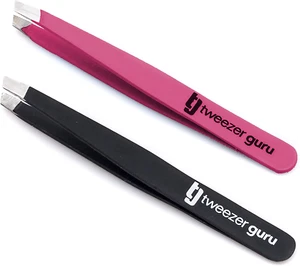 Tweezer Guru Tweezers for Eyebrows - 2 Pack Slant Tip Professional Stainless Ste - Picture 1 of 12