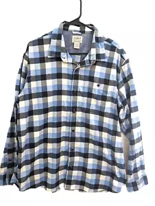 L L Bean flannel shirt mens L button up long sleeves blue plaid LL Bean 513053 - Picture 1 of 6