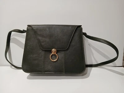 Sac à main vintage cuir façon lézard vert fonçé - Photo 1/4