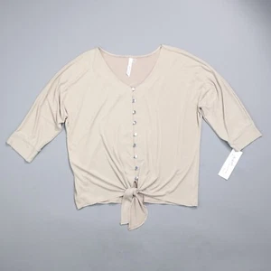 NY Collection Women's Tie-Front Button-Up Blouse - Beige, Size XL - Picture 1 of 11