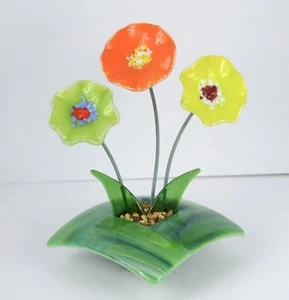 Doug & Sue Picotte Everlasting Fresh Flowers Glass Art Tabletop Sculpture - Picture 1 of 11