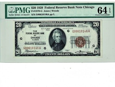 1929 $20 FRBN CHICAGO PMG CHOICE UNC 64 EPQ - Image 1 of 2