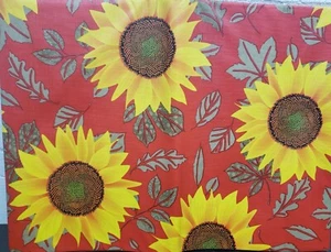 Peva Vinyl Kitchen Tablecloth 52"x90" Oblong (6-8 people) SUNFLOWERS ON RED, BH - Picture 1 of 12