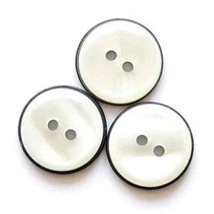 BLACK RIM WHITE PEARLESCENT 2 HOLE BUTTONS 18mm - Picture 1 of 2