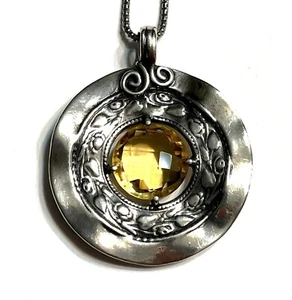 NWOT Or Paz Sterling Silver 925 Large Round Citrine Pendant 24" Chain Israel PZ - Picture 1 of 9