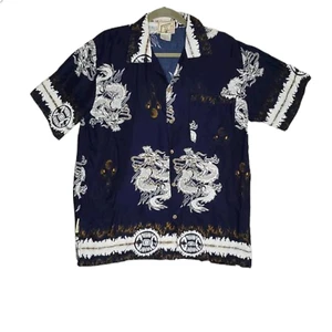 Coconut Pier USA Dragon Print Hawaiian Shirt Button Up Blue White Mens Size XL - Picture 1 of 10