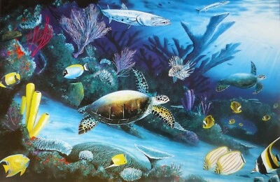 Wyland Studios Living Reef See Turtle Vintage 1991 Kunstdruck Fisch Ozean - Bild 1 von 4