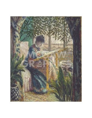 Madame Monet bordado 1875, Claude Oscar Monet, impresión artística decoración de pared 14"x11" Foto 1 de 2