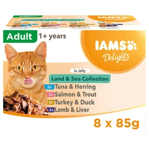 Iams Delights cibo bagnato per gatti adulti terra e mare in gelatina - 8 x 85 g - Foto 1 di 1