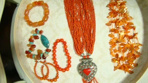 Orange Tropical Beaded Jewelry LOT Natural Stone Necklaces, Bracelets, Earrings - Picture 1 of 6