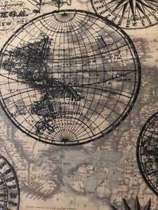 Fabric Ocean Maps World Globe map 1 yard x 45" wide new cotton David Textiles - Picture 1 of 5
