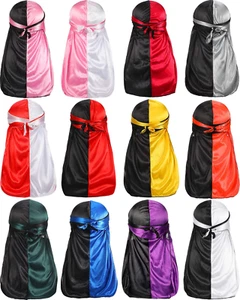 12 Pieces Silky Durag Pirate Cap Long Tail Headwraps for Men and Women Silky Dur - Picture 1 of 7
