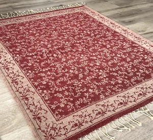 Calzeat of Scotland Fringed Chenille Jacquard Throw Red And Cream 68 x 49" - Picture 1 of 9