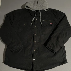 Wrangler Jacket Quilt Lined Black Mens 2XL Canvas Hooded Full Zip Workwear - Picture 1 of 8