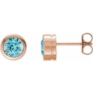 Conjunto de pendientes con bisel de circón azul rosa 14K - Imagen 1 de 2